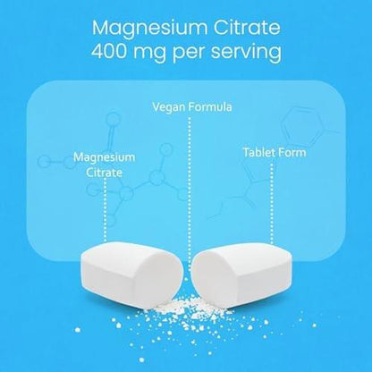 NaturaLife Labs Magnesium Citrate 400 mg per Serving – 120 Tablets, Vegan, Non-GMO