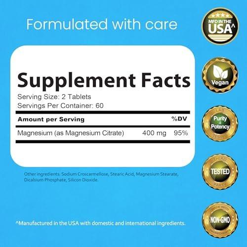 NaturaLife Labs Magnesium Citrate 400 mg per Serving – 120 Tablets, Vegan, Non-GMO - görsel 4