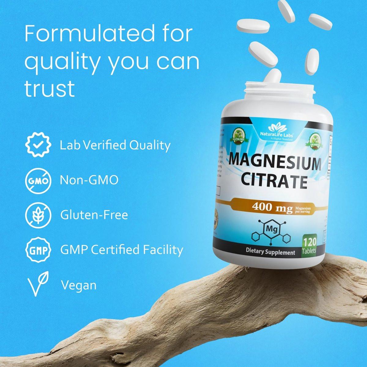 NaturaLife Labs Magnesium Citrate 400 mg per Serving – 120 Tablets, Vegan, Non-GMO - görsel 11