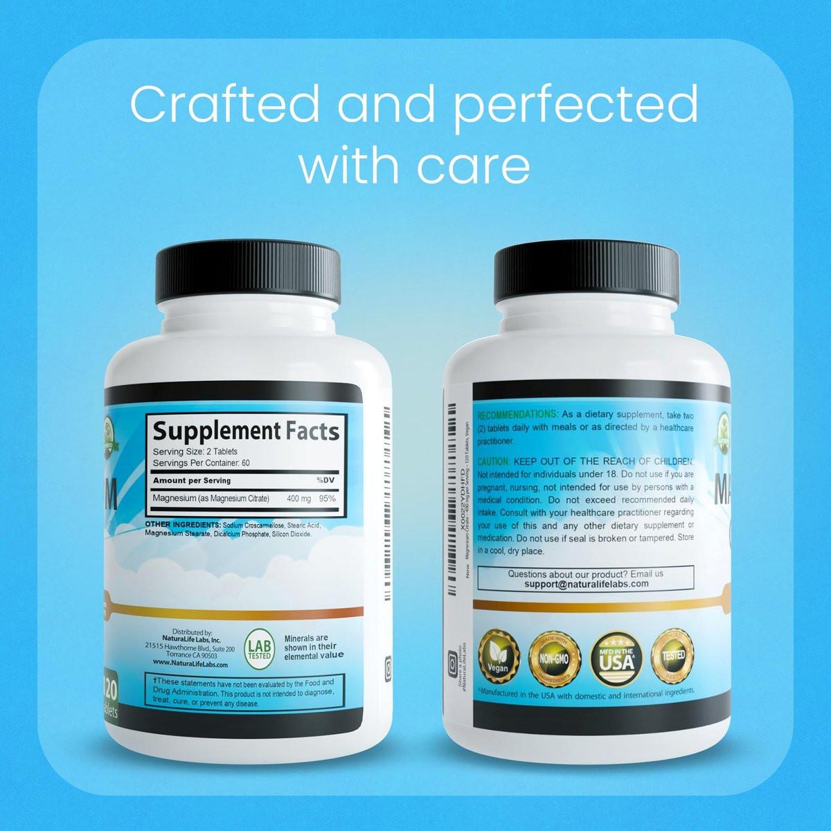 NaturaLife Labs Magnesium Citrate 400 mg per Serving – 120 Tablets, Vegan, Non-GMO - görsel 13
