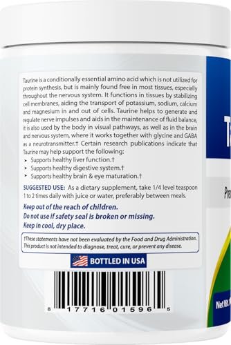 Best Naturals 100% Pure Taurine Powder Free Form - Taurine 1000mg per Serving - 1 Lb (454 gm) - görsel 3