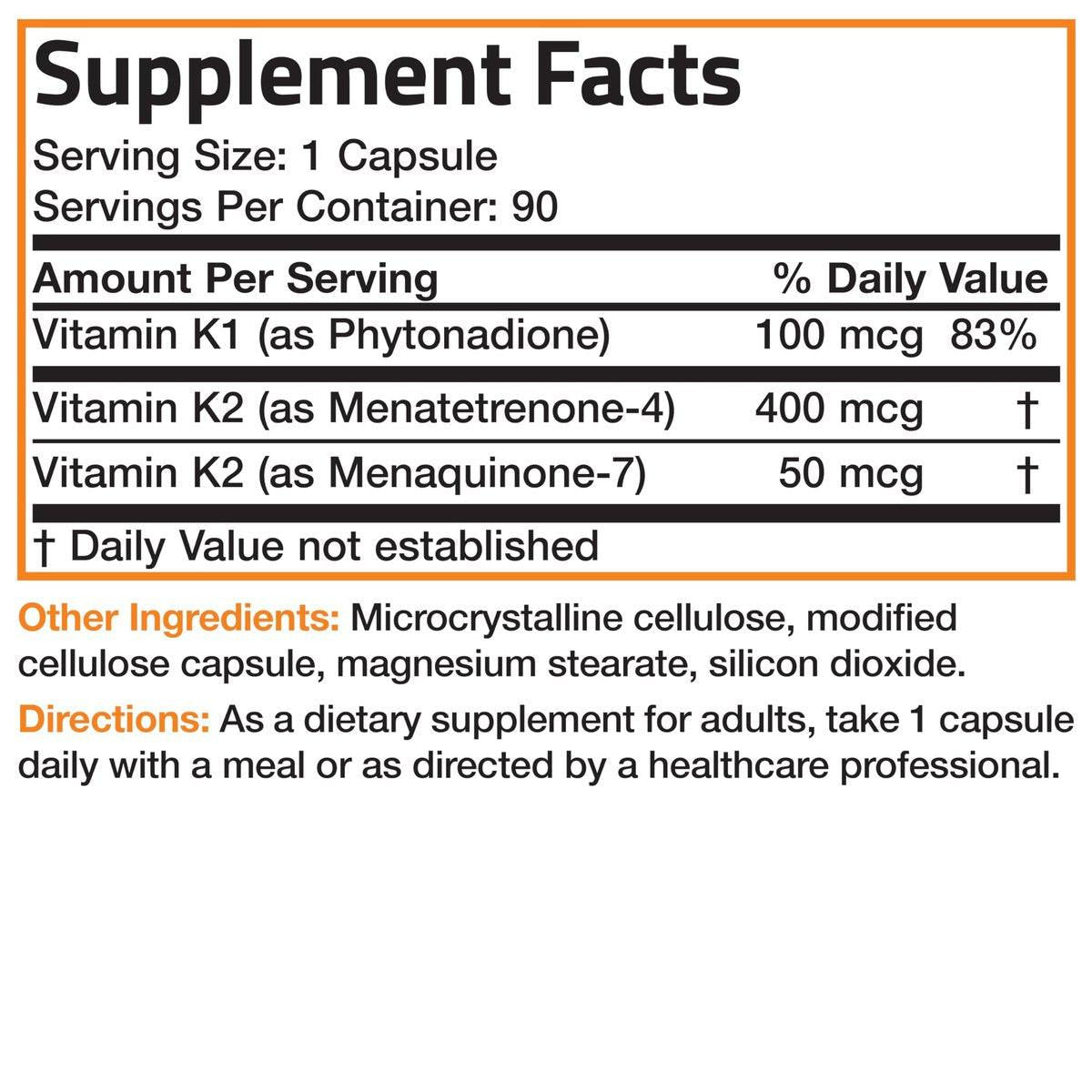 Bronson Vitamin K Triple Play (Vitamin K2 MK7 / Vitamin K2 MK4 / Vitamin K1) Full Spectrum Complex Vitamin K Supplement, 180 Capsules - görsel 5