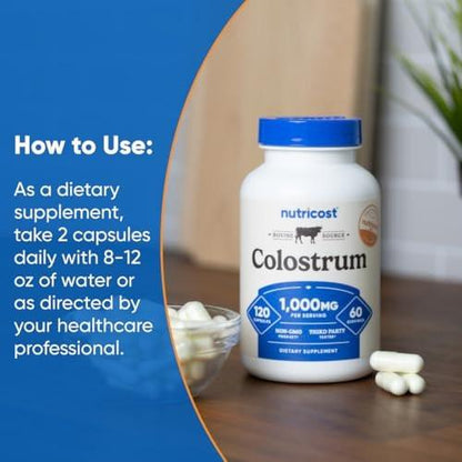 Nutricost Colostrum 1000mg, 120 Capsules - Gluten Free & GMO Free, 60 Servings