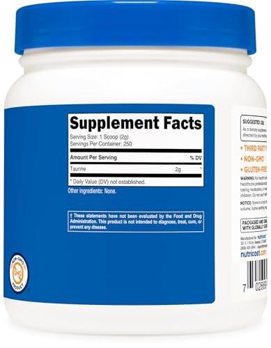 Nutricost Taurine Powder (500 Grams) - 250 Servings - görsel 2