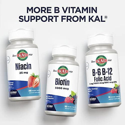 KAL Vitamin B12 Adenosylcobalamin 1000 mcg - B 12 Vitamin, Active B-12 1000mcg for Women & Men, Energy Support - Strawberry Flavor - 90 ActiveMelt Micro Tablets
