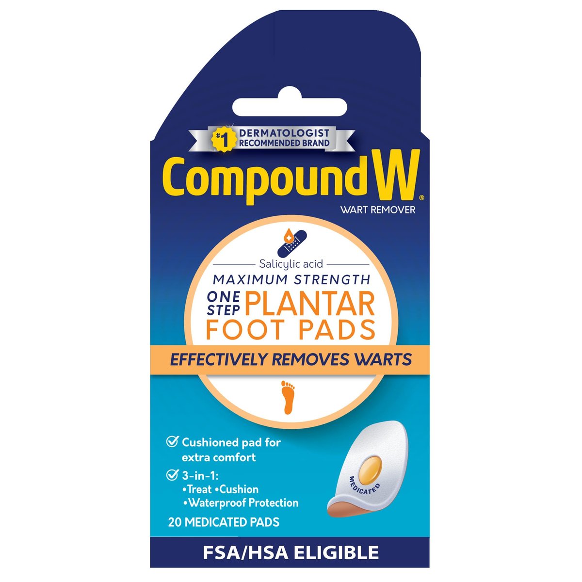 Compound W Maximum Strength One Step Plantar Wart Foot Pads with Salicylic Acid, Self-Adhesive, Cushioned and Waterproof Plantar Wart Treatment, 20 Count - görsel 6