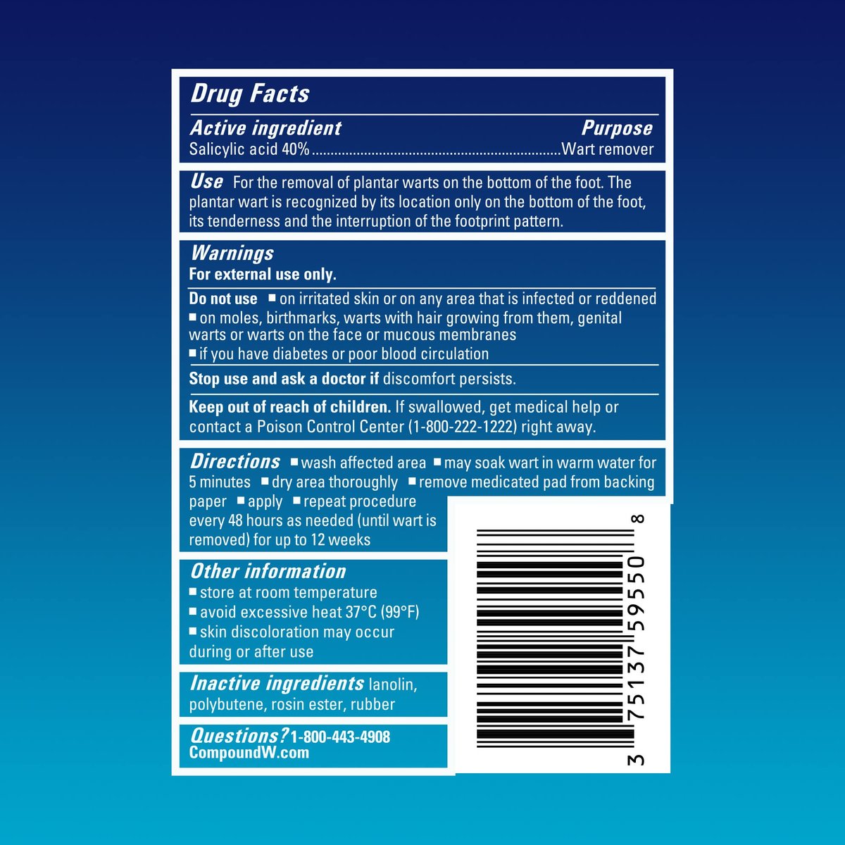Compound W Maximum Strength One Step Plantar Wart Foot Pads with Salicylic Acid, Self-Adhesive, Cushioned and Waterproof Plantar Wart Treatment, 20 Count - görsel 1