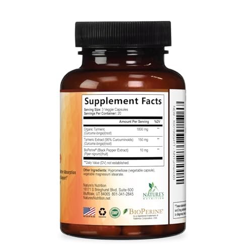Turmeric Curcumin Supplement - 95% Curcuminoids with Organic Turmeric & BioPerine Black Pepper for Best Absorption - Daily Joint & Immune Health Support, Vegan, Non-GMO, Bottled in USA - 180 Capsules - görsel 12