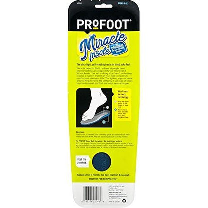 PROFOOT Original Miracle Insole, Men's 8-13, 1 Pair, Memory Foam Insoles for All-Day Comfort, Arch Support, Heel Stabilization and Shock Absorbing Shoe Inserts