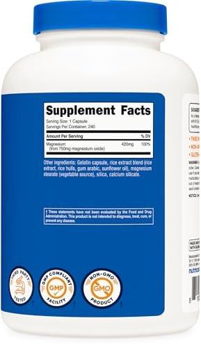 Nutricost Magnesium Oxide 750mg, 240 Capsules - 420mg of Magnesium, Non-GMO, Gluten Free