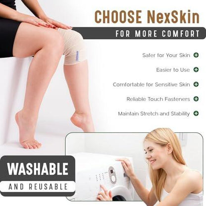 Premium Elastic Bandage Wrap (4” Wide, 4 Pack) - Nexskin Latex Free Athletic/Medical Compression Bandages Hook & Loop Fasteners at Both Ends - Lifetime Washable & Reusable Bandages