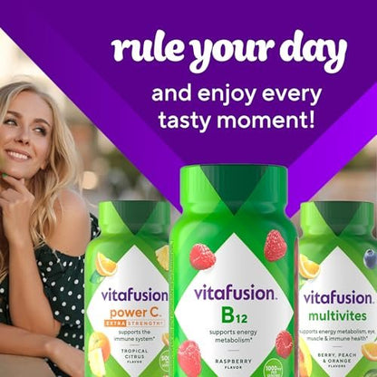 Vitafusion Vitamin B12 Gummies | 1000 mcg | 60 Gummy Vitamins for Adult Women & Men | Raspberry Flavor | Gluten Free Supplement