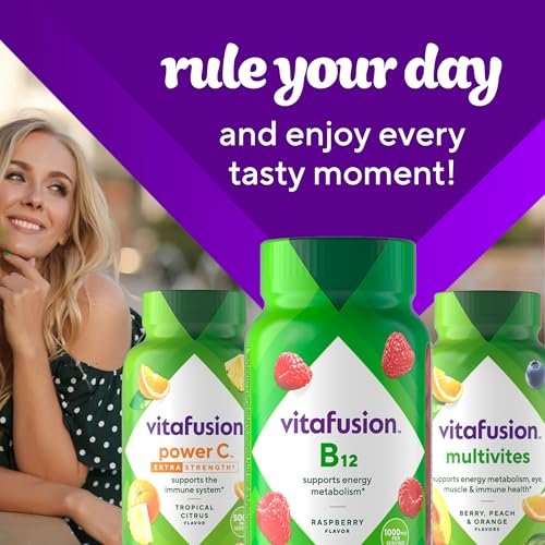 Vitafusion Vitamin B12 Gummies | 1000 mcg | 60 Gummy Vitamins for Adult Women & Men | Raspberry Flavor | Gluten Free Supplement