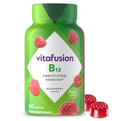 Vitafusion Vitamin B12 Gummies - 1000 mcg - 140 Adult Gummy Vitamins - Raspberry Flavor - Gluten and Dairy Free Supplement for Women & Men
