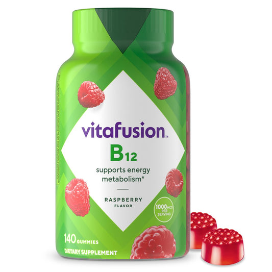 Vitafusion Vitamin B12 Gummies - 1000 mcg - 140 Adult Gummy Vitamins - Raspberry Flavor - Gluten and Dairy Free Supplement for Women & Men