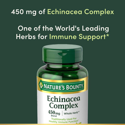 Nature's Bounty Echinacea Complex, Herbal Supplement, Supports Immune Health, 450 mg, 100 Capsules