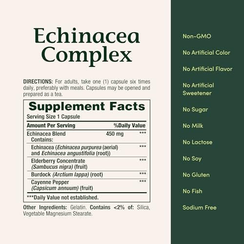 Nature's Bounty Echinacea Complex, Herbal Supplement, Supports Immune Health, 450 mg, 100 Capsules - görsel 9