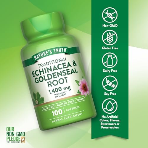 Nature's Truth Echinacea Goldenseal Capsules | 100 Count | Vegan, Non-GMO & Gluten Free Supplement | Herbal Support Complex - görsel 9
