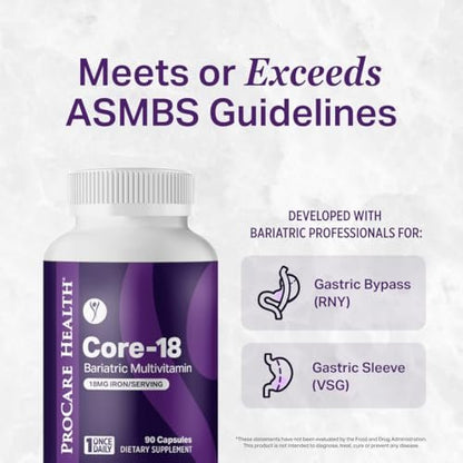 ProCare Health Bariatric Multivitamin with Iron 18mg (30 Easy to Swallow Capsules) - Post Op Bariatric Vitamins for Gastric Bypass Pills - Must Haves for Sleeve Patients (1 Month Supply)