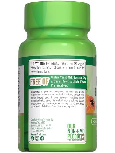 Nature's Truth Papaya Enzyme Chewable Tablets | 120 Count | Vegan, Non-GMO & Gluten Free Supplement for Digestion | Natural Tropical Flavor
