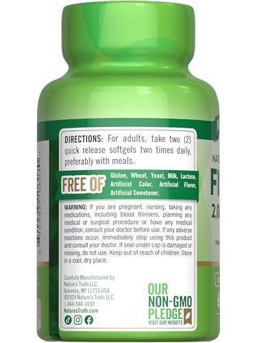 Nature's Truth Fish Oil Omega 3 Supplement | 2000mg | 60 Softgels | EPA & DHA | Lemon Flavor | Non-GMO and Gluten Free