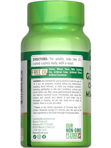 Nature's Truth Glucosamine Chondroitin MSM Complex | 60 Caplets | with Turmeric | Triple Strength Formula | Non-GMO and Gluten Free Supplement - görsel 2
