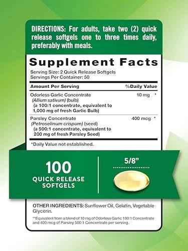 Nature's Truth Odorless Garlic and Parsley | 100 Softgels | Non-GMO & Gluten Free Extract Supplement - görsel 4