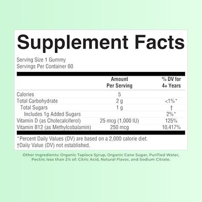 MARYRUTH'S Vitamin D3 + B12 Gummies for Ages 4+ | Bone Health | Immune Support | Energy Metabolism | Cognitive Function | Vegan | Non-GMO | Gluten Free | 60 Servings | 2 Month Supply