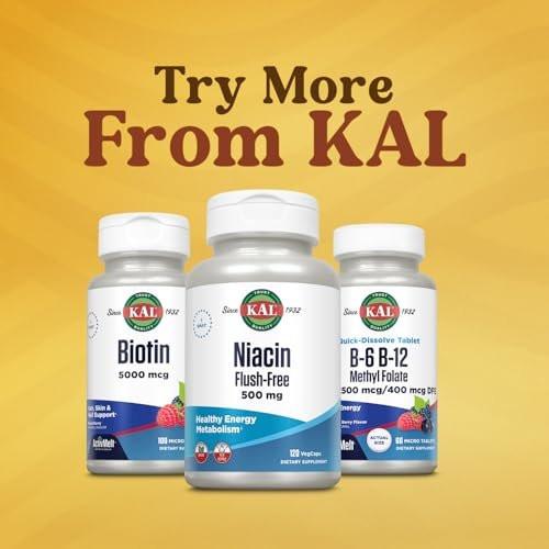 KAL Vitamin B-6 B-12 Methyl Folate ActivMelt, Vitamin B Supplement, Heart Health, Energy and Red Blood Cell Support with Methyl B12 and DFE Folic Acid, Natural Berry Flavor, 60 Servings, 60 Micro Tabs - görsel 1