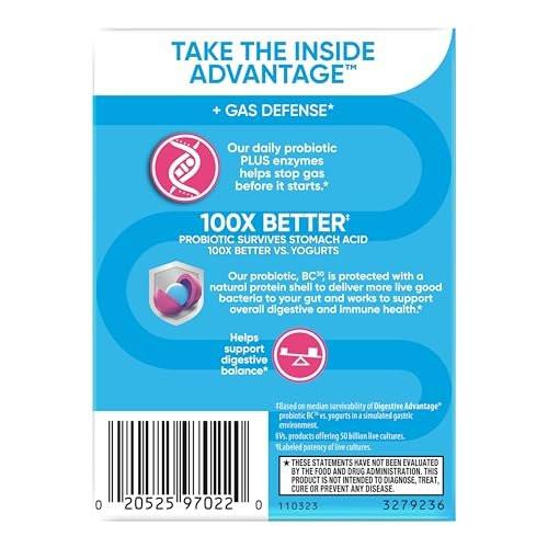 Digestive Advantage Gas Defense, Daily Probiotics for Women & Men Digestive Health with 5 Digestive Enzymes, Supports Gut Health & Stops Gas Before Start, with Immune Support, 32 Capsules - görsel 13