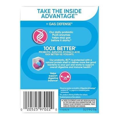 Digestive Advantage Gas Defense, Daily Probiotics for Women & Men Digestive Health with 5 Digestive Enzymes, Supports Gut Health & Stops Gas Before Start, with Immune Support, 32 Capsules