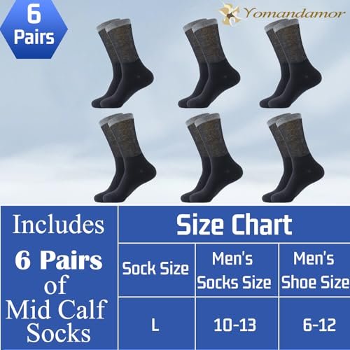 Yomandamor Best Mens Mid-Calf Diabetic Socks With Seamless Toe, 6 Pairs L Size (Socks Size: 10-13) - görsel 3
