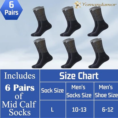 Yomandamor Best Mens Mid-Calf Diabetic Socks With Seamless Toe, 6 Pairs L Size (Socks Size: 10-13)