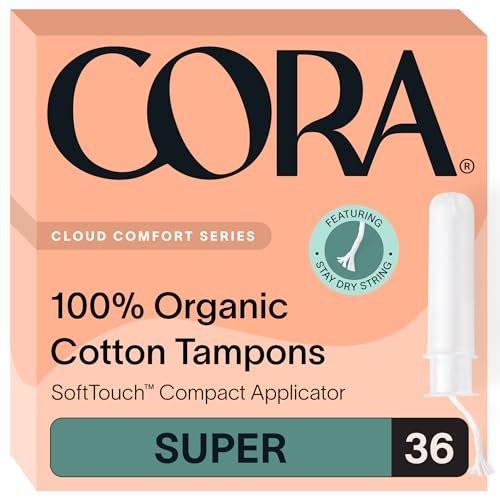 Cora Organic Cotton Tampons – 36 Super Tampons, 100% Organic Cotton, Unscented, Hypoallergenic - görsel 1