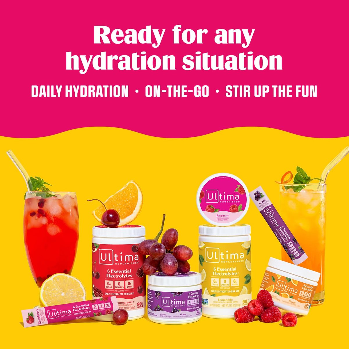 Ultima Replenisher Daily Electrolyte Powder – Cherry Pomegranate, 20 Stickpacks – Zero Sugar Hydration Packets with 6 Electrolytes and Minerals – Sugar Free, Plant Based & Keto Friendly Drink Mix - görsel 2