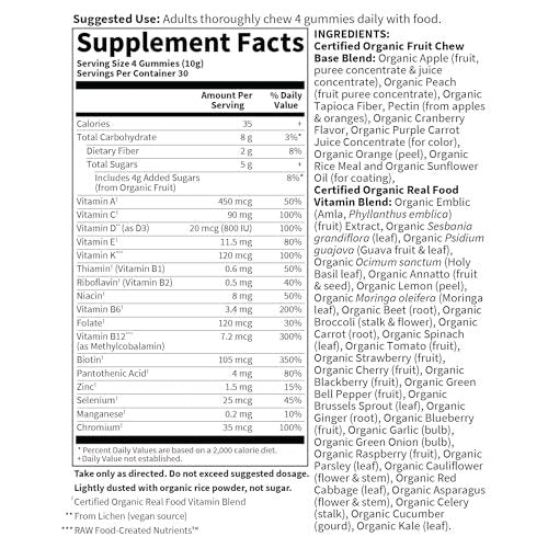 Garden of Life Organics Men's Gummy Vitamins - Berry - Certified Organic, Non-GMO, Vegan, Kosher Complete Multi - Methyl B12, C & D3 - Gluten, Soy & Dairy Free, 120 Real Fruit Chew Gummies - görsel 4