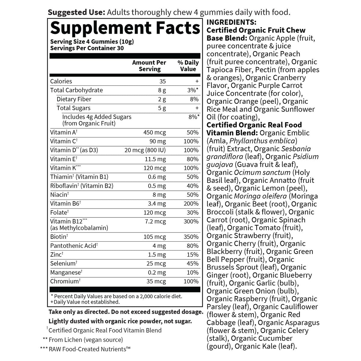 Garden of Life Organics Men's Gummy Vitamins - Berry - Certified Organic, Non-GMO, Vegan, Kosher Complete Multi - Methyl B12, C & D3 - Gluten, Soy & Dairy Free, 120 Real Fruit Chew Gummies - görsel 12