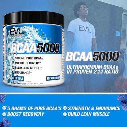 Evlution BCAAs Amino Acids Powder - BCAA Powder Supplement Post Workout Recovery Drink and Stim Free Pre Workout Energy - Branched Chain Amino Acids Supplement for Men & Women