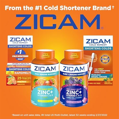 Zicam Daily Immune Support Gummy Supplement, Zinc, Vitamin C and Vitamin D, Citrus Strawberry Flavor, 70 Count