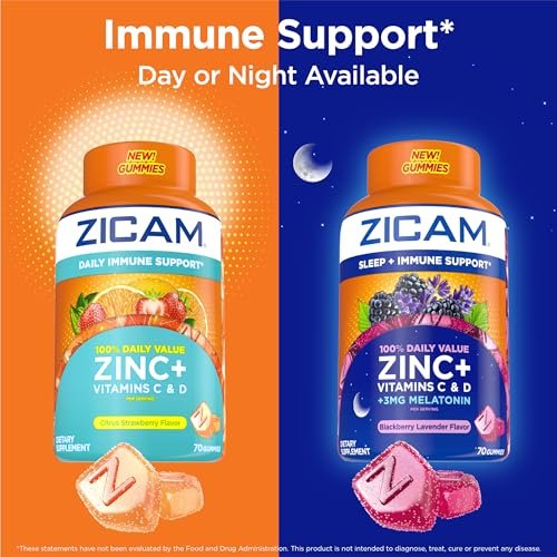Zicam Daily Immune Support Gummy Supplement, Zinc, Vitamin C and Vitamin D, Citrus Strawberry Flavor, 70 Count - görsel 9