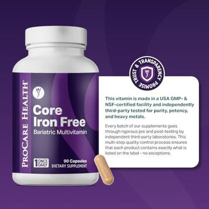 Procare Health Bariatric Multivitamin with Iron Free (30 Fast Dissolving Veggie Capsule) - Bariatric Vitamins for Gastric Sleeve & Gastric Bypass, Bariatric Multivitamin Without Iron (1 Month Supply)