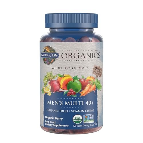 Garden of Life Organics Men 40+ Gummy Vitamins - Berry - Certified Organic, Non-GMO, Vegan, Kosher Complete Multi - Methyl B12, C & D3 - Gluten, Soy & Dairy Free, 120 Real Fruit Gummies - görsel 3