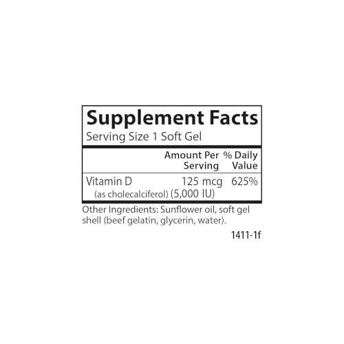 Carlson Vitamin D3 5000 IU (125 mcg) – 120 Soft Gels for Bone & Muscle Health - görsel 13