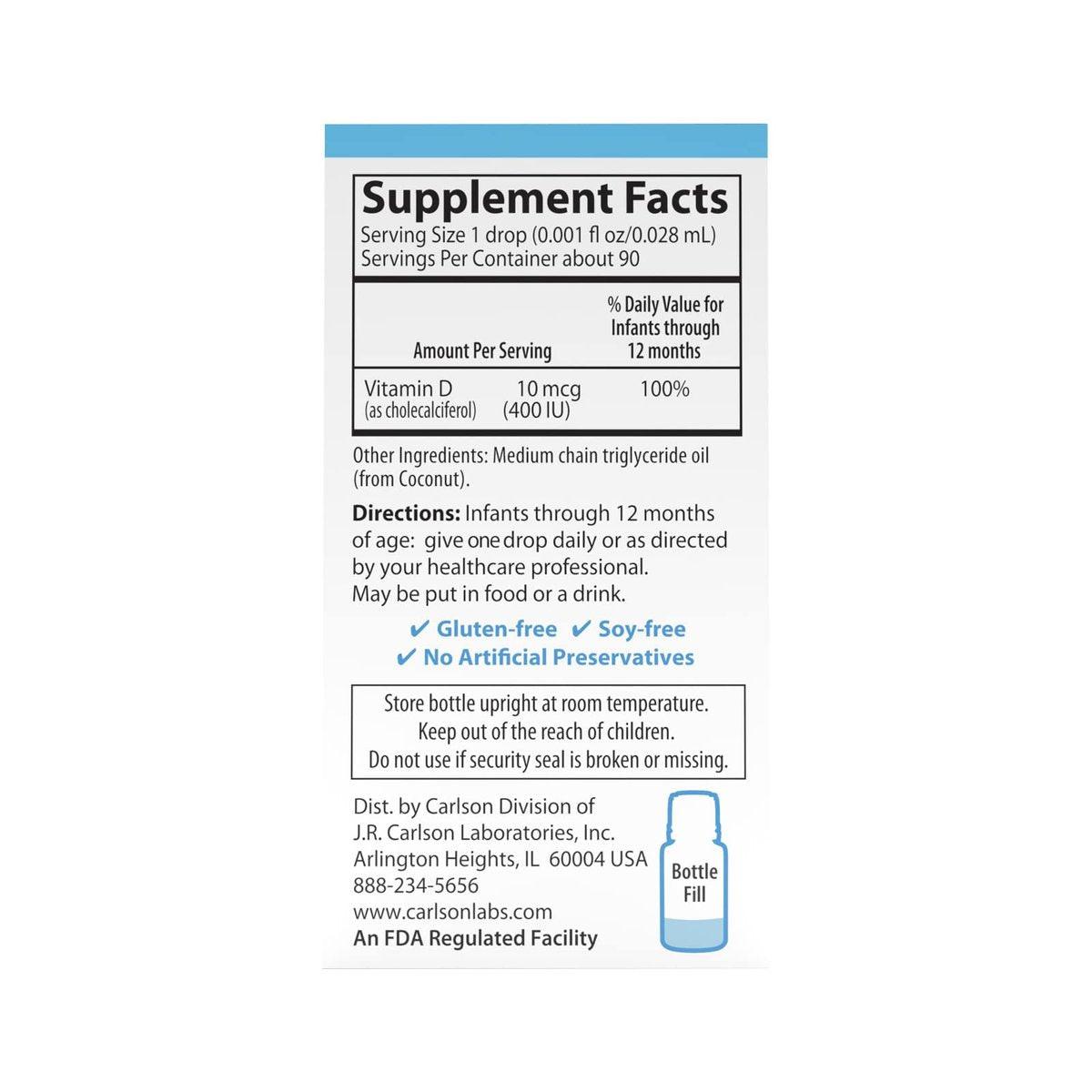 Carlson Laboratories Super Daily D3 for Baby, 0.086 Fl Oz - 90 Drops - görsel 8