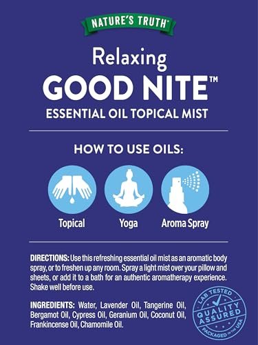 Nature's Truth Good Nite Essential Oil Mist | 2.4 fl oz | Calming Blend | for Topical Use, Yoga, & Aroma Spray - görsel 9