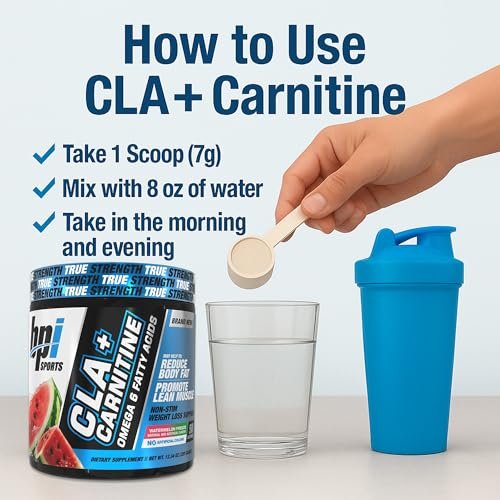 BPI Sports CLA+Carnitine – CLA L Carnitine & Linoleic Acid – L Carnitine Supplement for Weight Loss, Metabolism & Lean Muscle – Caffeine Free – Watermelon – 50 Servings – 12.34 oz - görsel 5