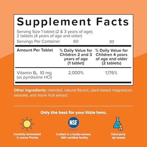 Renzo's Bright & Brainy Vitamin B6, Dissolving Kids Vitamin B6, 60 Sugar-Free Melty Tabs, Oh Oh Oh Orange Flavored - görsel 4