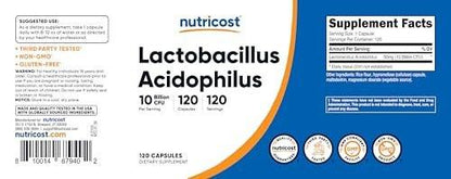 Nutricost Lactobacillus Acidophilus 10 Billion CFU, 120 Vegetarian Capsules