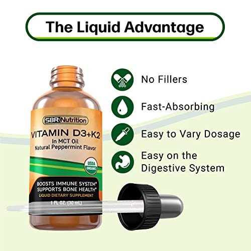 SBR Nutrition MAX Absorption, Vitamin D3 + K2 (MK-7) Liquid Drops with MCT Oil, Peppermint Flavor, Helps Support Strong Bones and Healthy Heart - görsel 7