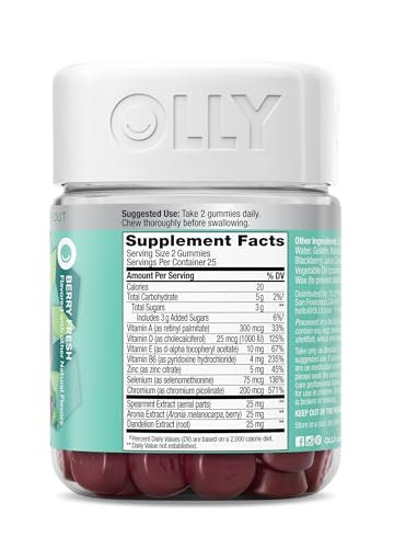 OLLY Flawless Complexion Gummy - Clear and Healthy Skin Support with Vitamins E, A, Zinc - Chewable Berry Supplement - 50 Count